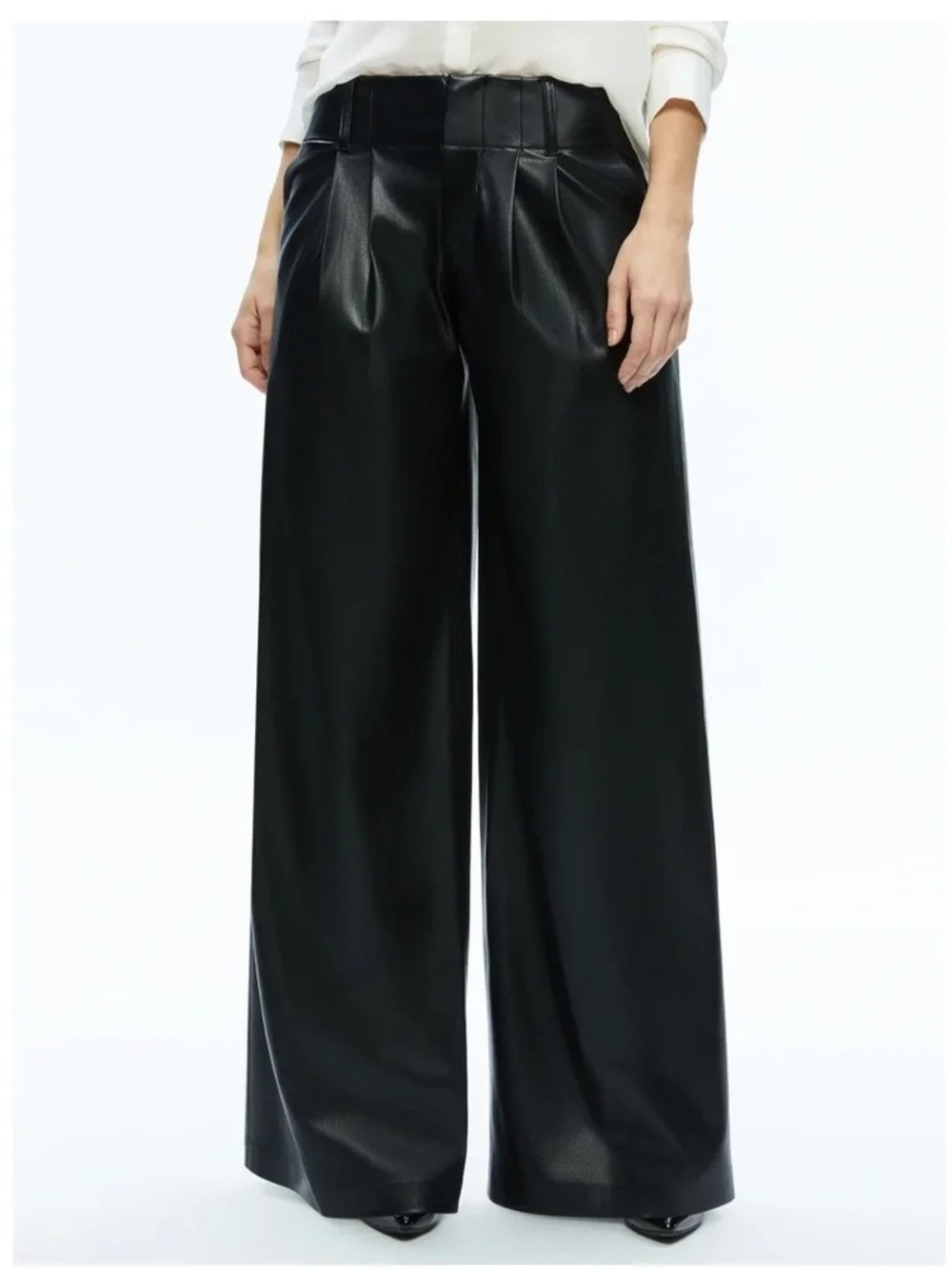 Wide Leg Faux Leather Pants - Black